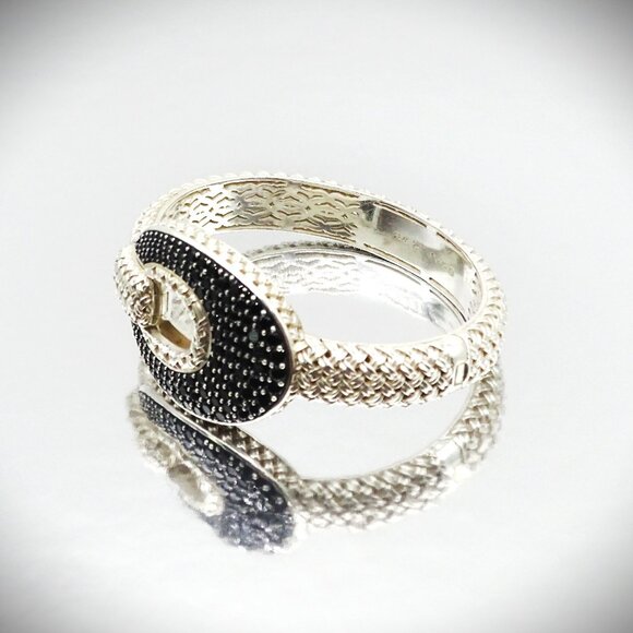 SLANE & SLANE Cabaret Sterling Silver Black Spinel Hinged Bangle Bracelet - Picture 4 of 11